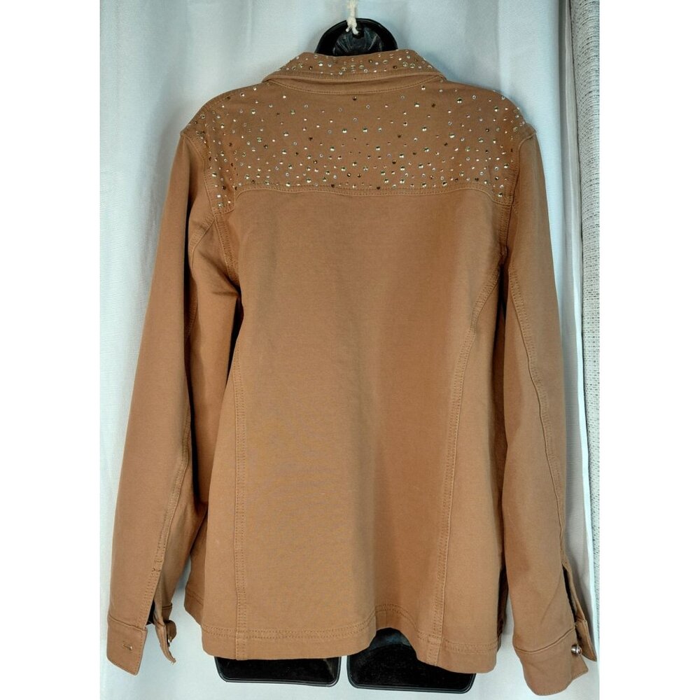 Quacker Factory Brown Rhinestone Studded Button-Up Jacket - Picture 5 of 11